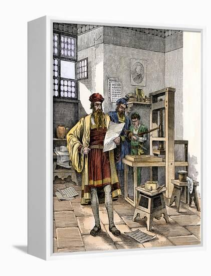 Gutenberg and Fust with the First Printing Press, Germany, 1450s-null-Framed Premier Image Canvas