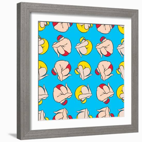 Guy And Girl Diving Pattern-Praneat-Framed Premium Giclee Print