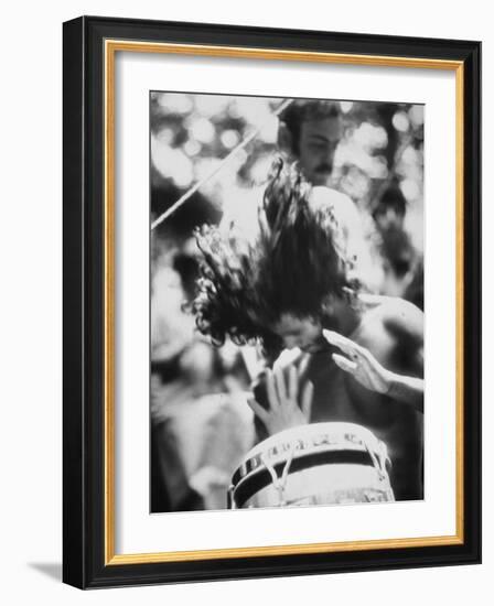 Guy Playing Drums at Woodstock Music Festival-null-Framed Photographic Print