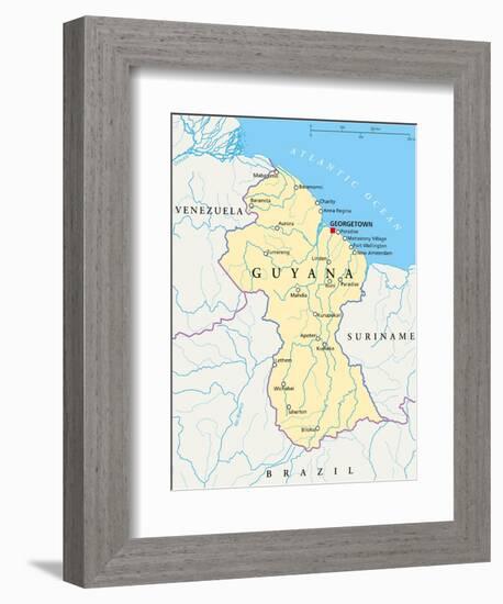 Guyana Political Map-Peter Hermes Furian-Framed Premium Giclee Print