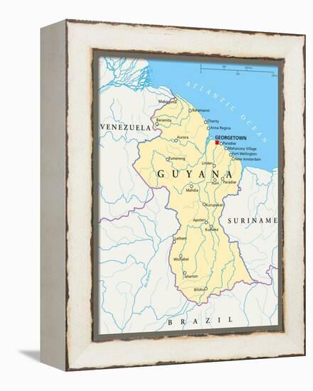 Guyana Political Map-Peter Hermes Furian-Framed Stretched Canvas