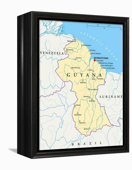 Guyana Political Map-Peter Hermes Furian-Framed Stretched Canvas