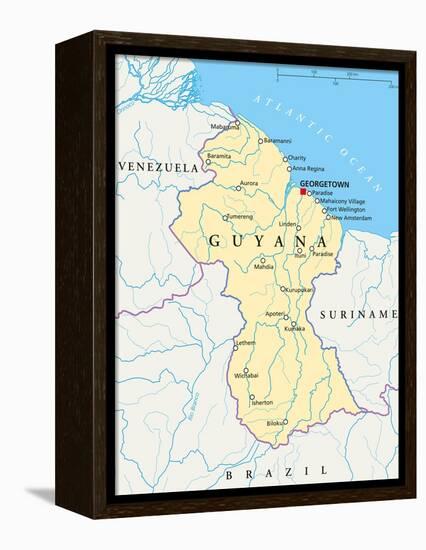 Guyana Political Map-Peter Hermes Furian-Framed Stretched Canvas