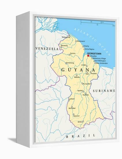 Guyana Political Map-Peter Hermes Furian-Framed Stretched Canvas