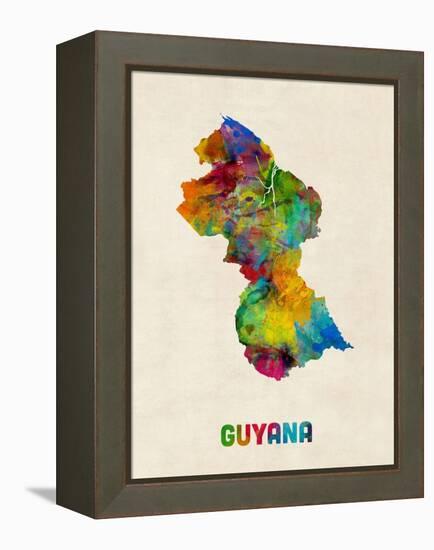 Guyana Watercolor Map-Michael Tompsett-Framed Stretched Canvas