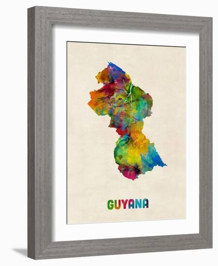 Guyana Watercolor Map-Michael Tompsett-Framed Art Print