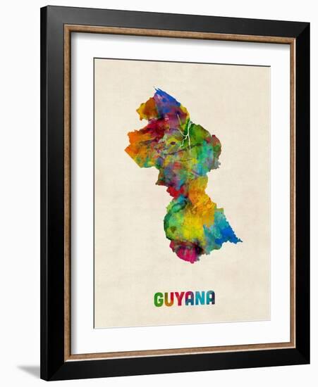 Guyana Watercolor Map-Michael Tompsett-Framed Art Print