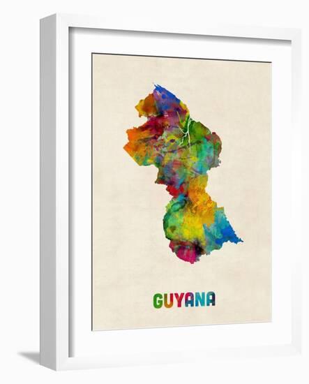 Guyana Watercolor Map-Michael Tompsett-Framed Art Print