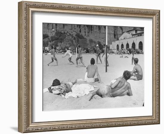 Guys Playing Volleyball on the Beach-null-Framed Photographic Print