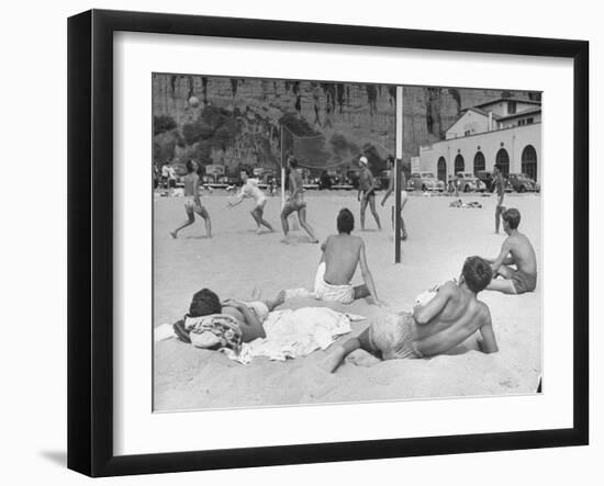 Guys Playing Volleyball on the Beach-null-Framed Photographic Print