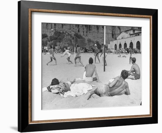 Guys Playing Volleyball on the Beach-null-Framed Photographic Print