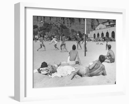 Guys Playing Volleyball on the Beach-null-Framed Photographic Print