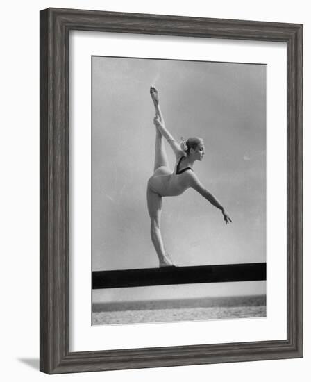 Gymnast Cathy Rigby, Training on Balancing Beam-John Dominis-Framed Premium Photographic Print