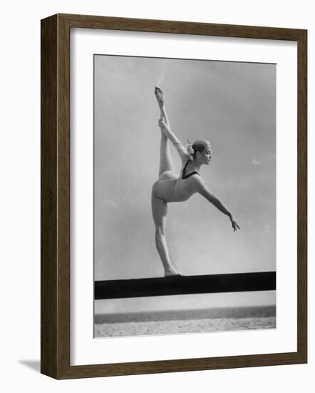 Gymnast Cathy Rigby, Training on Balancing Beam-John Dominis-Framed Premium Photographic Print