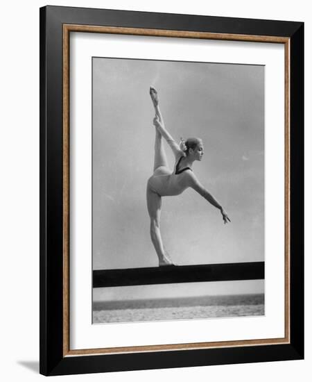 Gymnast Cathy Rigby, Training on Balancing Beam-John Dominis-Framed Premium Photographic Print