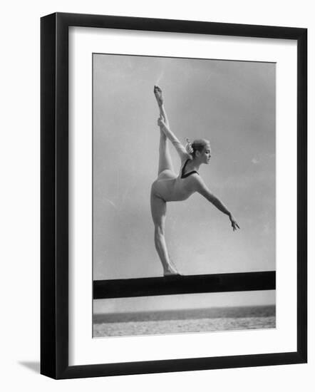 Gymnast Cathy Rigby, Training on Balancing Beam-John Dominis-Framed Premium Photographic Print