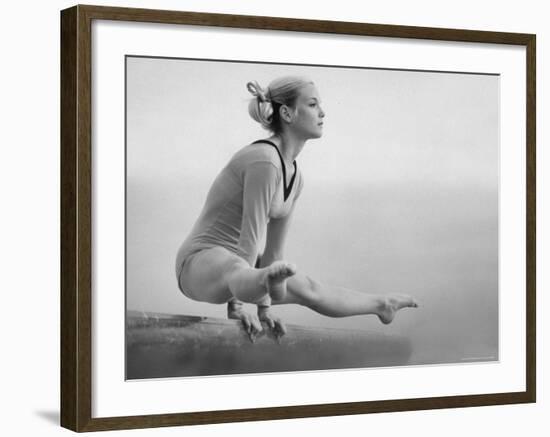 Gymnast Cathy Rigby, Training on Balancing Beam-John Dominis-Framed Premium Photographic Print