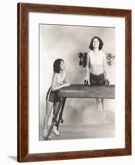 Gymnasts Taking Turns on Pommel Horse-null-Framed Photo