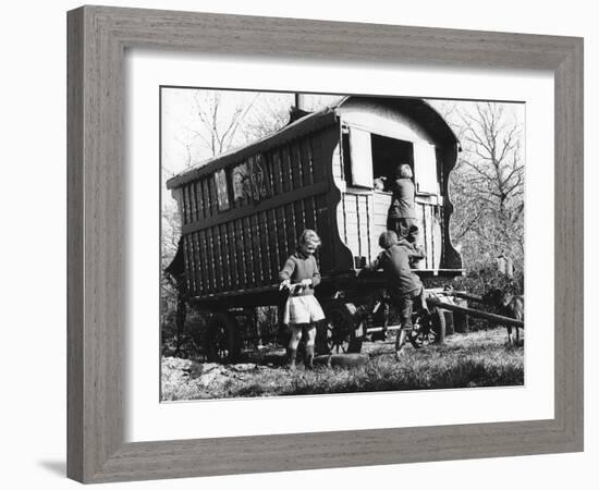 Gypsy children playing outside their caravan, 1960s-Tony Boxall-Framed Photographic Print