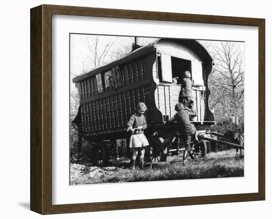 Gypsy children playing outside their caravan, 1960s-Tony Boxall-Framed Photographic Print