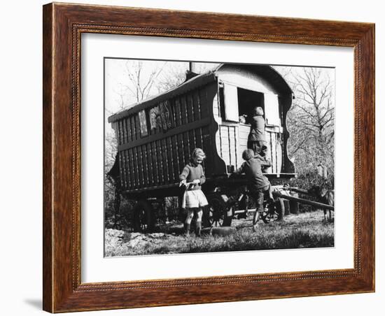 Gypsy children playing outside their caravan, 1960s-Tony Boxall-Framed Photographic Print