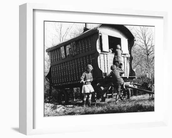 Gypsy children playing outside their caravan, 1960s-Tony Boxall-Framed Photographic Print
