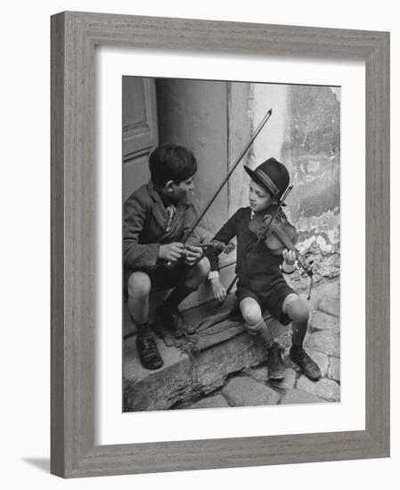 Gypsy Children Playing Violin in Street-William Vandivert-Framed Photographic Print