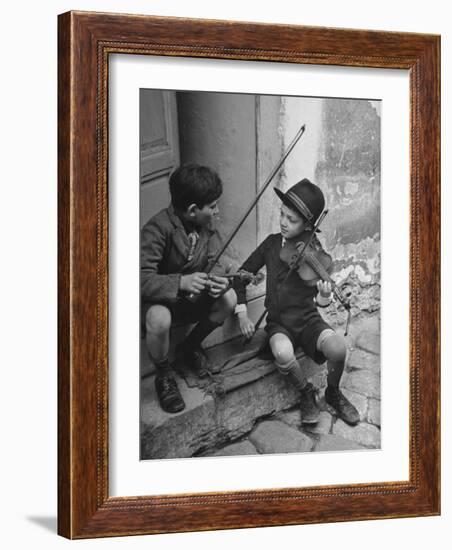 Gypsy Children Playing Violin in Street-William Vandivert-Framed Photographic Print