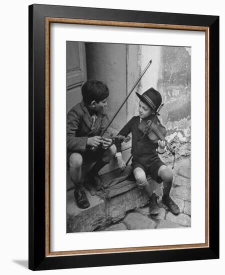 Gypsy Children Playing Violin in Street-William Vandivert-Framed Photographic Print