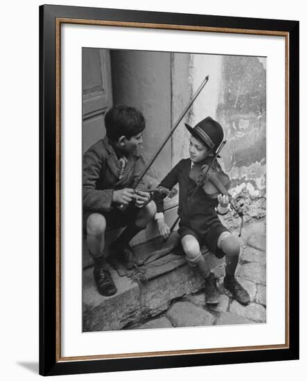 Gypsy Children Playing Violin in Street-William Vandivert-Framed Photographic Print