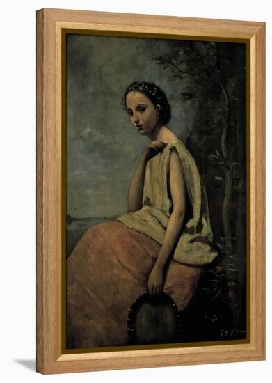 Gypsy Woman With Tambourine-Jean-Baptiste-Camille Corot-Framed Premier Image Canvas