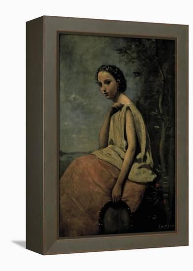 Gypsy Woman With Tambourine-Jean-Baptiste-Camille Corot-Framed Premier Image Canvas