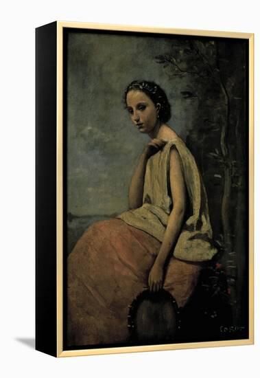 Gypsy Woman With Tambourine-Jean-Baptiste-Camille Corot-Framed Premier Image Canvas