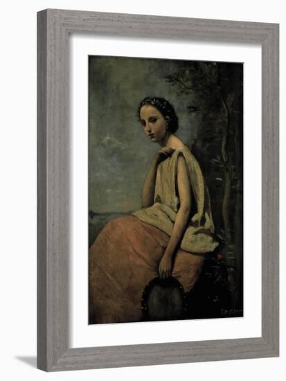 Gypsy Woman With Tambourine-Jean-Baptiste-Camille Corot-Framed Giclee Print