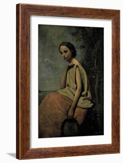 Gypsy Woman With Tambourine-Jean-Baptiste-Camille Corot-Framed Giclee Print