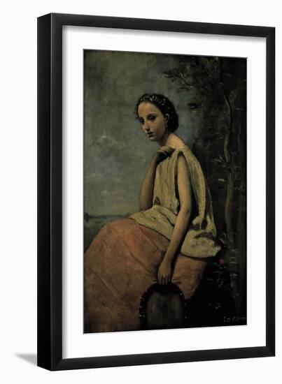 Gypsy Woman With Tambourine-Jean-Baptiste-Camille Corot-Framed Giclee Print