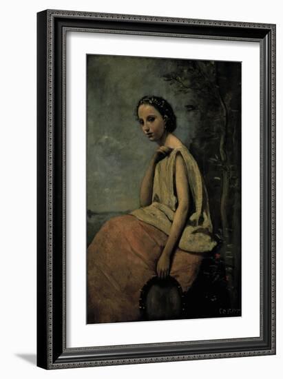 Gypsy Woman With Tambourine-Jean-Baptiste-Camille Corot-Framed Giclee Print