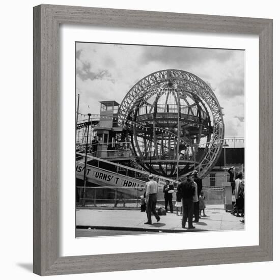 Gyro Globe Ride: Metal Monster Simultaneously Spins and Tilts Victims at Coney Island-Andreas Feininger-Framed Photographic Print