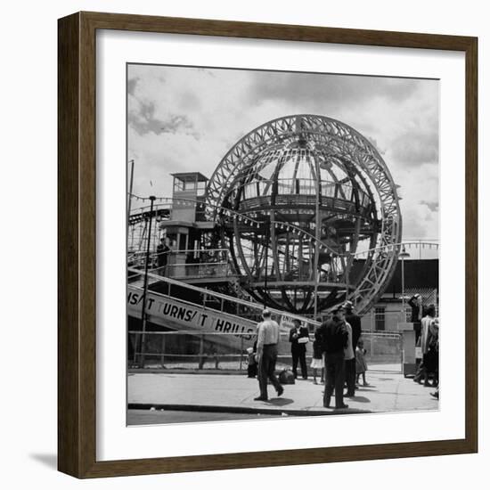 Gyro Globe Ride: Metal Monster Simultaneously Spins and Tilts Victims at Coney Island-Andreas Feininger-Framed Photographic Print