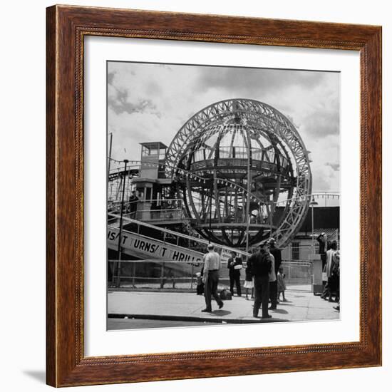 Gyro Globe Ride: Metal Monster Simultaneously Spins and Tilts Victims at Coney Island-Andreas Feininger-Framed Photographic Print