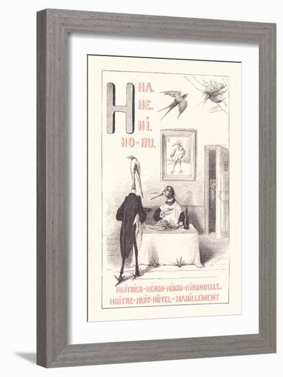 H: HA HE HI HO HU - Oystercatcher - Heron - Owl - Swallow - Oyster - Eight — Hotel — Clothing,1879-Fortune Louis Meaulle-Framed Giclee Print