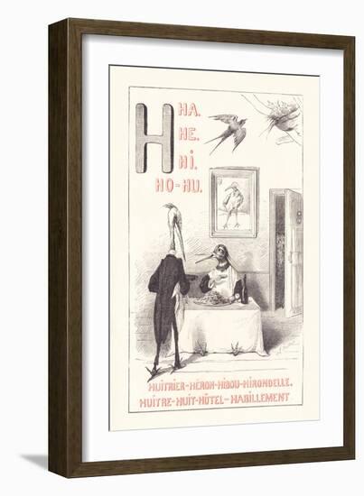 H: HA HE HI HO HU - Oystercatcher - Heron - Owl - Swallow - Oyster - Eight — Hotel — Clothing,1879-Fortune Louis Meaulle-Framed Giclee Print