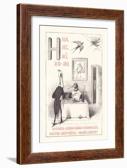 H: HA HE HI HO HU - Oystercatcher - Heron - Owl - Swallow - Oyster - Eight — Hotel — Clothing,1879-Fortune Louis Meaulle-Framed Giclee Print