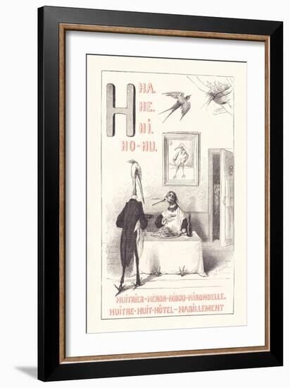 H: HA HE HI HO HU - Oystercatcher - Heron - Owl - Swallow - Oyster - Eight — Hotel — Clothing,1879-Fortune Louis Meaulle-Framed Giclee Print