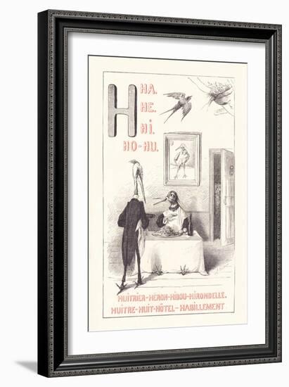 H: HA HE HI HO HU - Oystercatcher - Heron - Owl - Swallow - Oyster - Eight — Hotel — Clothing,1879-Fortune Louis Meaulle-Framed Giclee Print