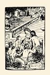 WW1 Cartoon - Family Knitting-H.m. Brock-Art Print