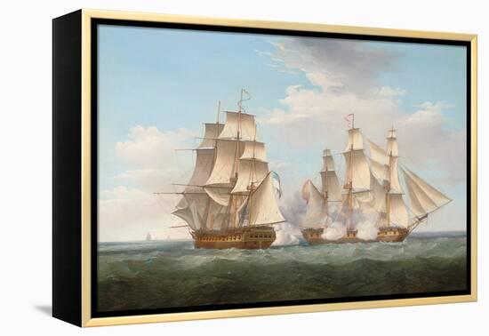 H.M.S. Ethalion in Action with the Spanish Frigate Thetis Off Cape Finisterre-Thomas Whitcombe-Framed Premier Image Canvas