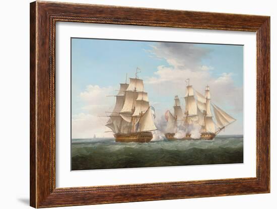 H.M.S. Ethalion in Action with the Spanish Frigate Thetis Off Cape Finisterre-Thomas Whitcombe-Framed Giclee Print
