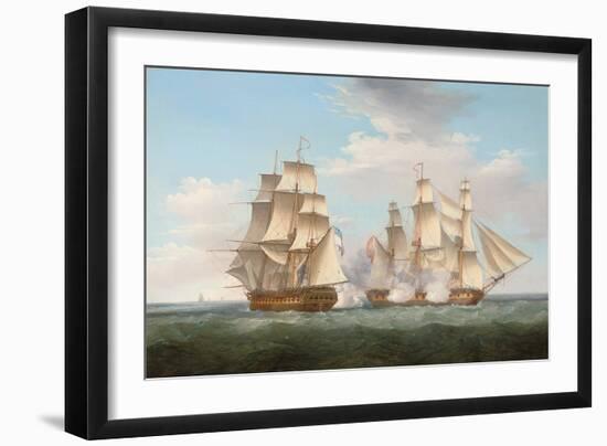 H.M.S. Ethalion in Action with the Spanish Frigate Thetis Off Cape Finisterre-Thomas Whitcombe-Framed Giclee Print