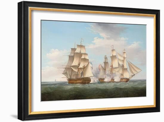 H.M.S. Ethalion in Action with the Spanish Frigate Thetis Off Cape Finisterre-Thomas Whitcombe-Framed Giclee Print